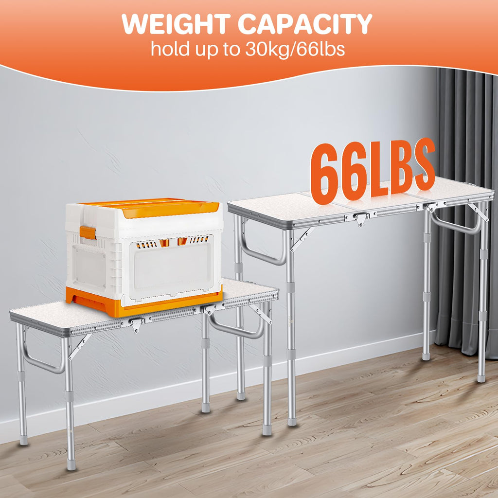 3ft Folding Camping Table, 3 Height Adjustable White E2453