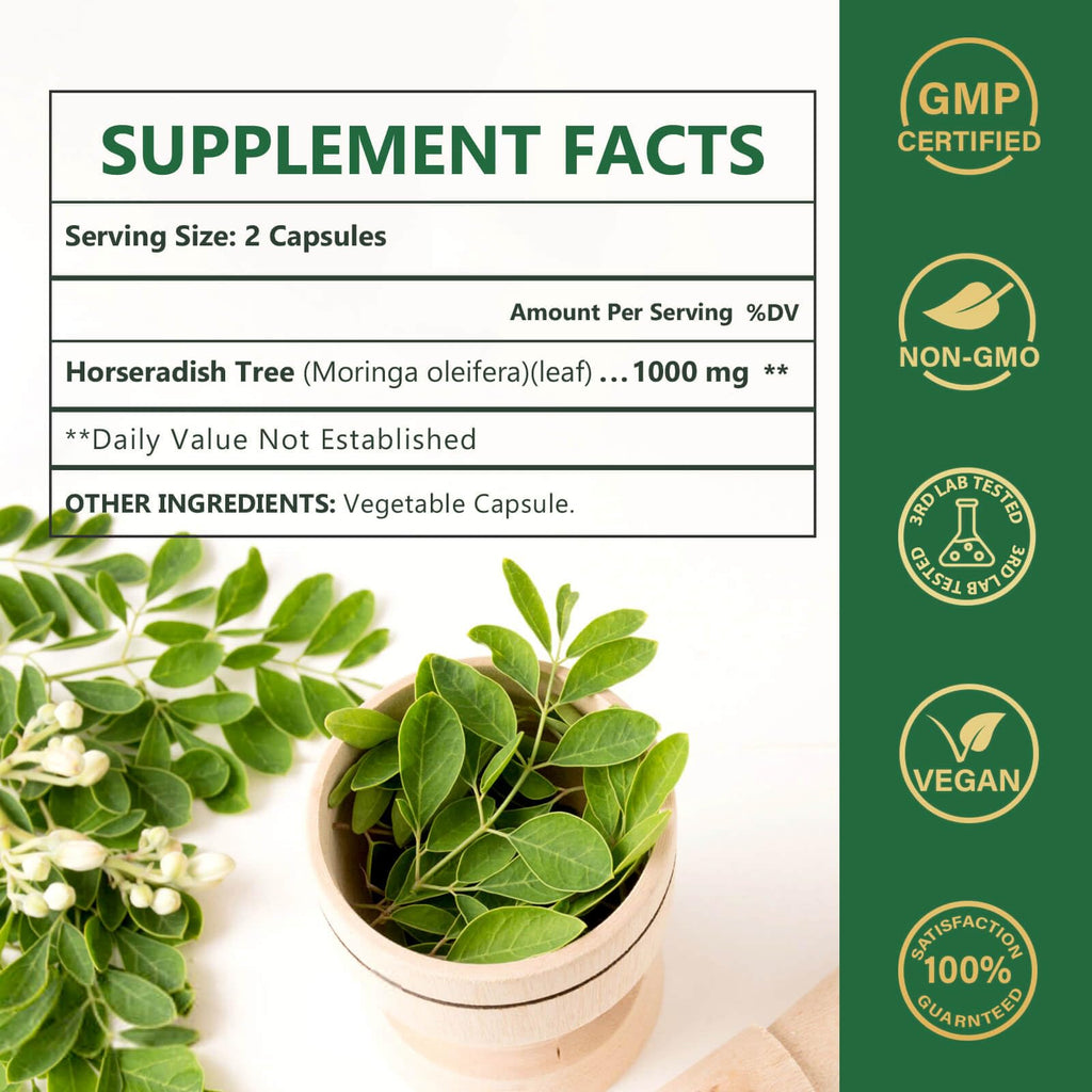 Pure Moringa Oleifera 1000mg Capsules, 120 Count C1181