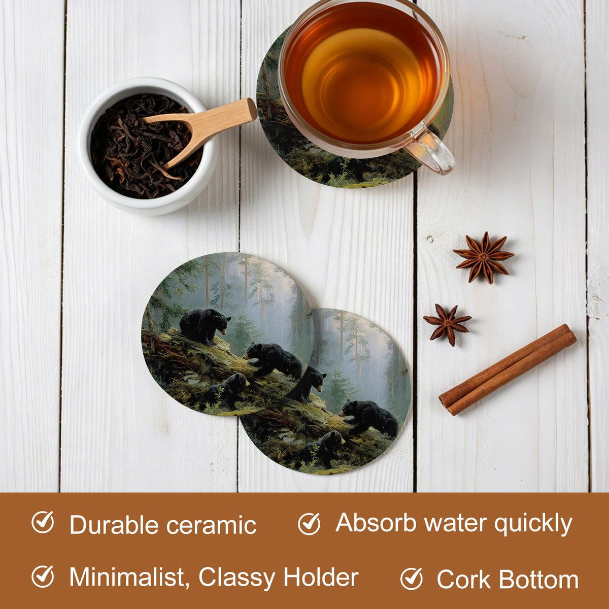 Set of 8 Absorbent Ceramic Coasters with Cork Base U1752