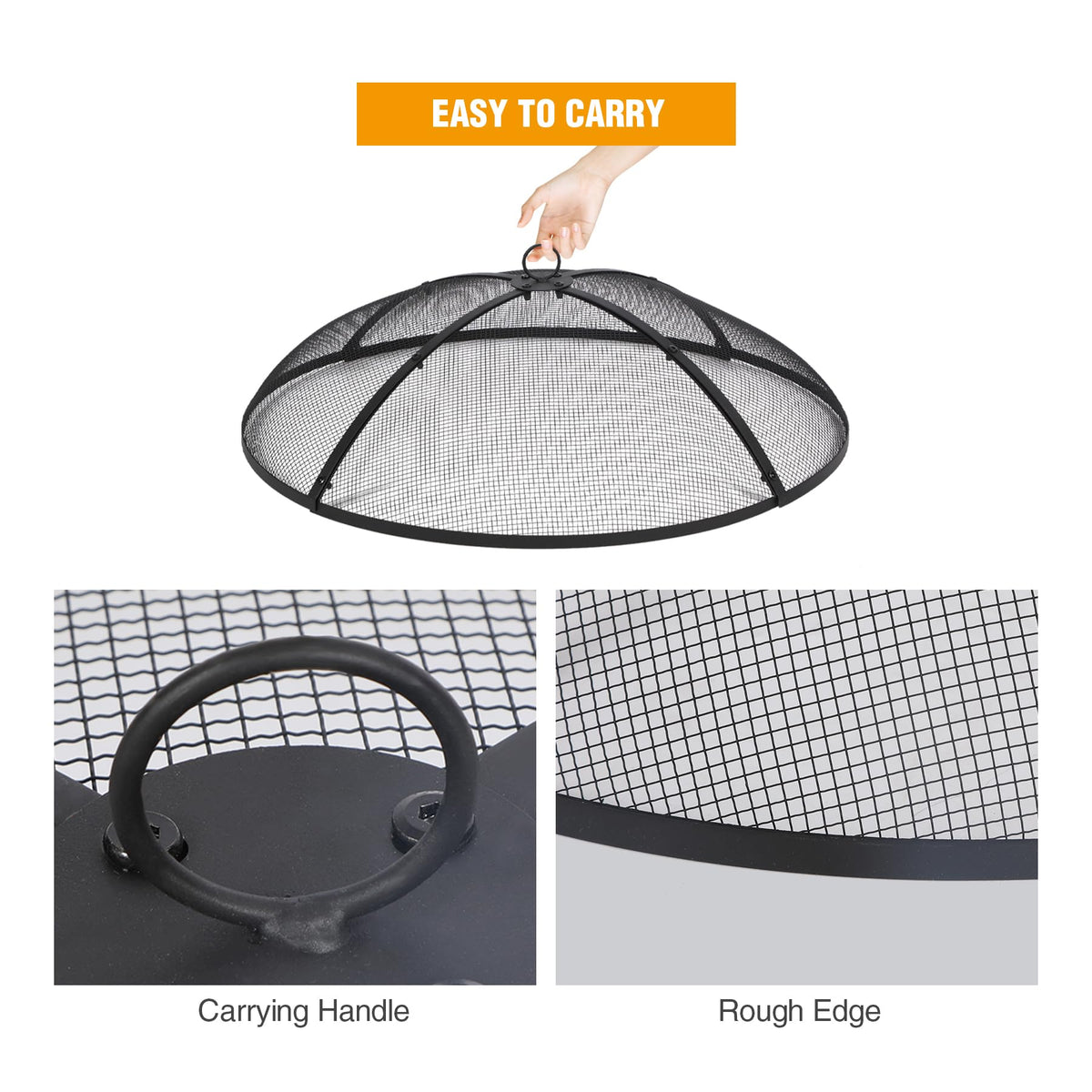30 Inch Round Metal Fire Pit Spark Screen with Handle & Poker N204