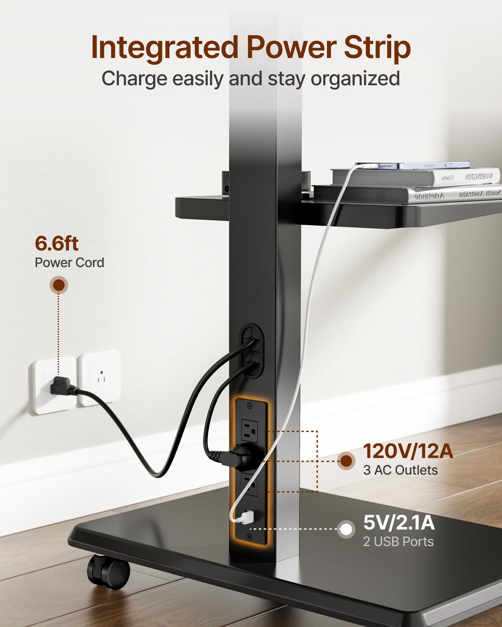 Rolling TV Stand with Power Outlet for 32-75 inch TVs G2203