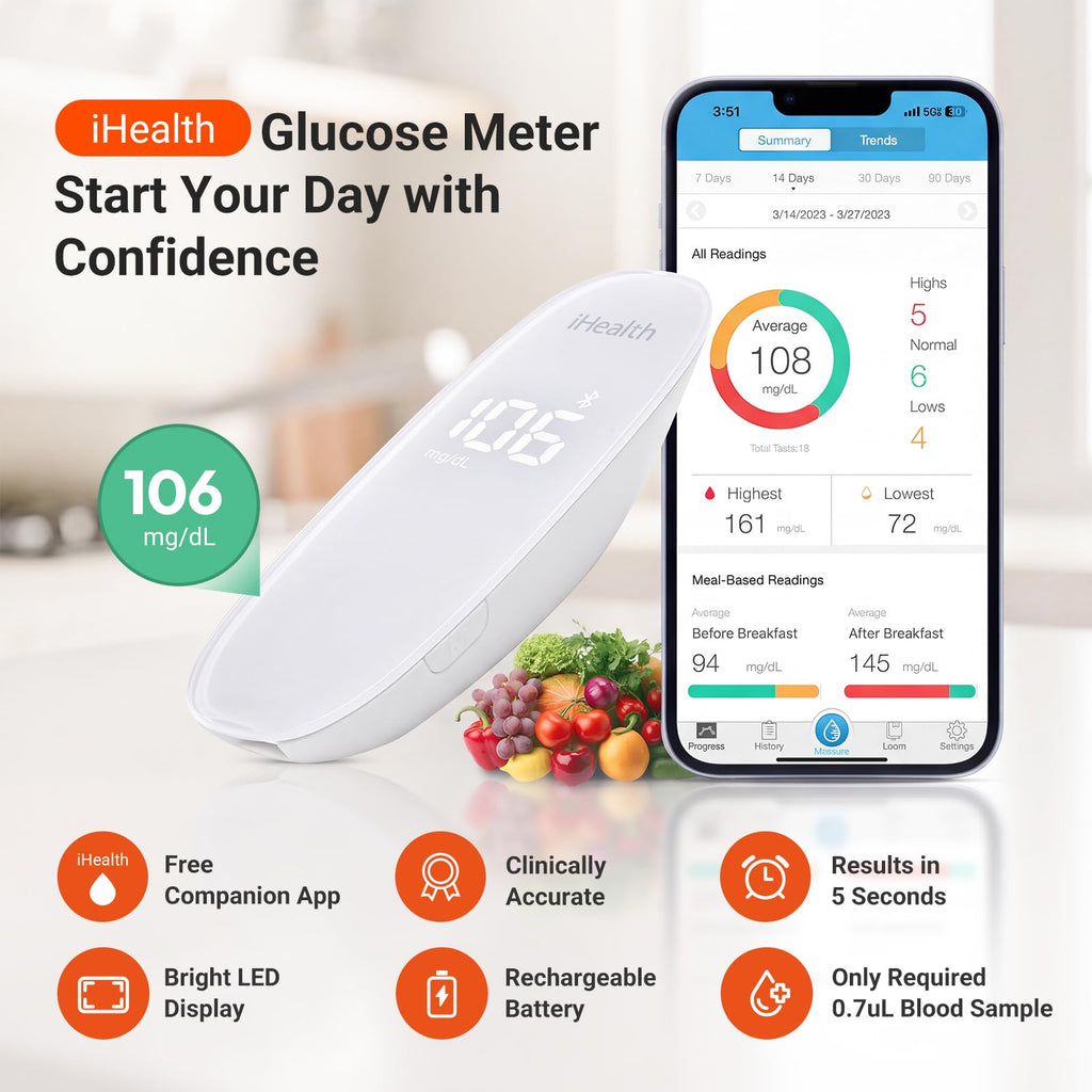 Wireless Smart Glucose Monitor Kit, 100 Strips & 100 Lancets T383
