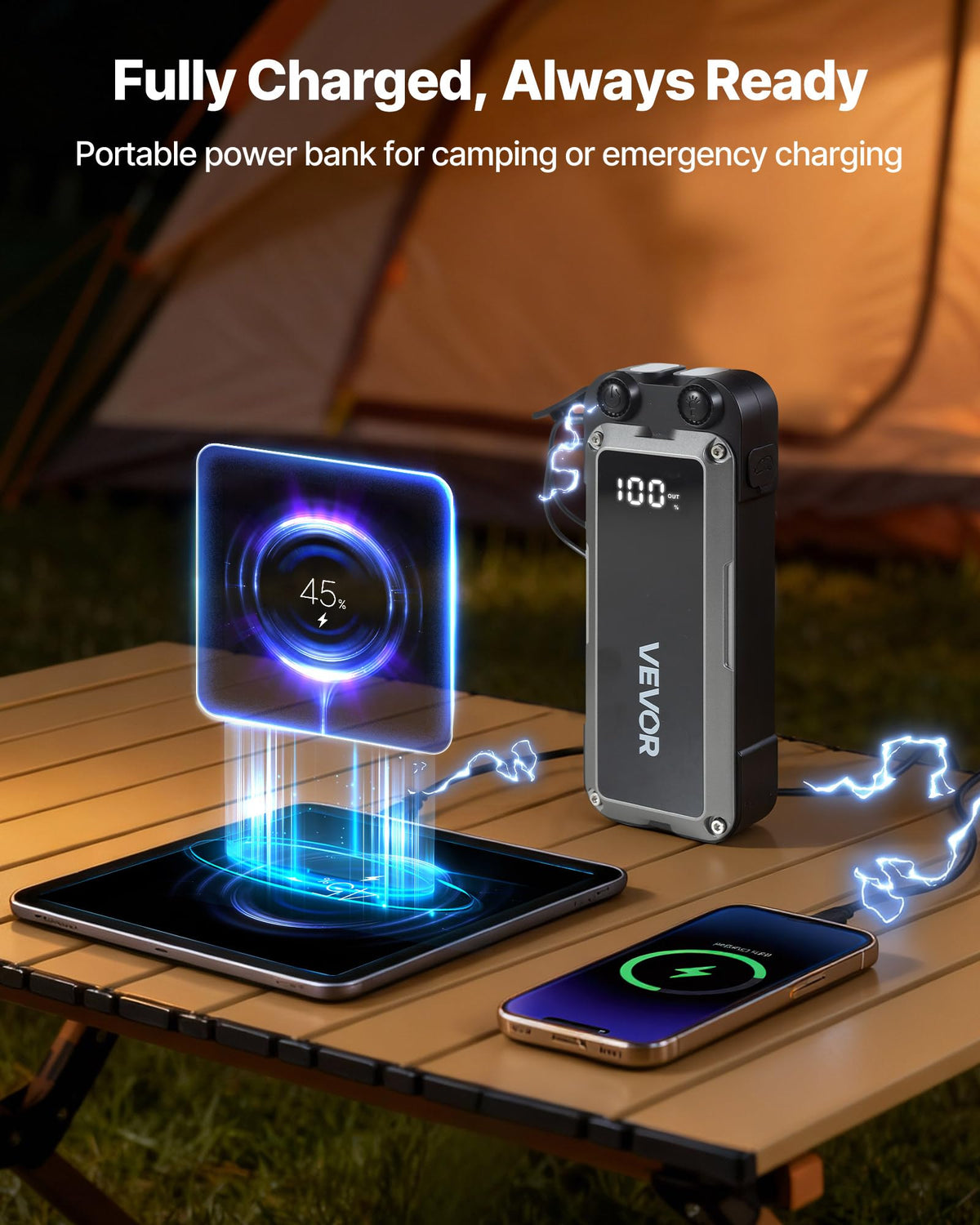 4000A Peak 12V Portable Lithium Jump Starter with Flashlight and Jumper Cable D6743