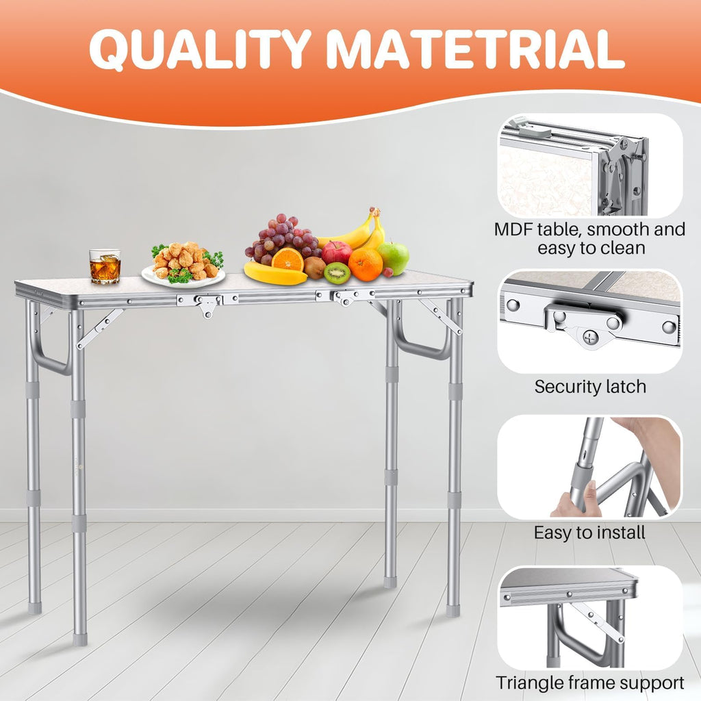 3ft Folding Camping Table, 3 Height Adjustable White E2453