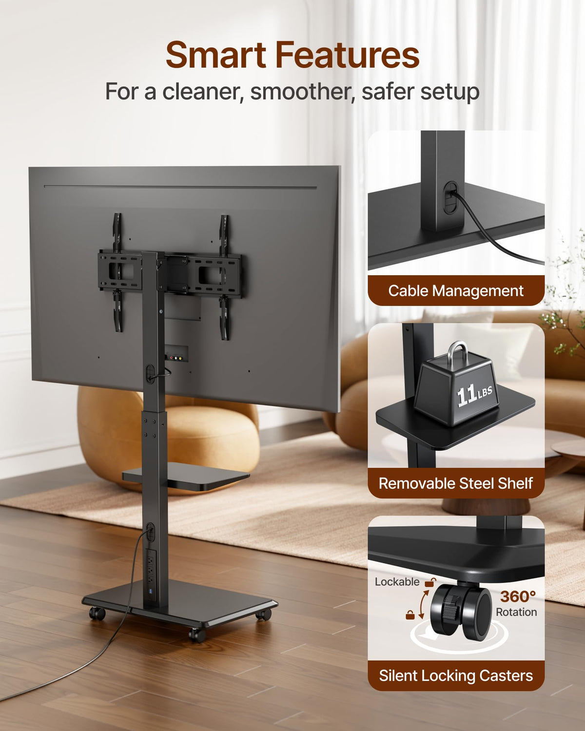 Rolling TV Stand with Power Outlet for 32-75 inch TVs G2203
