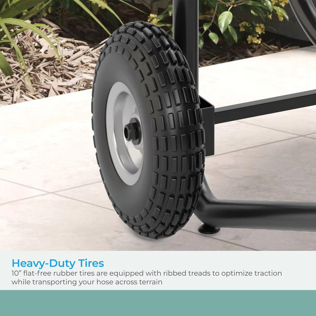 200' Steel Garden Hose Reel Cart with Flat-Free Rubber Tires A138