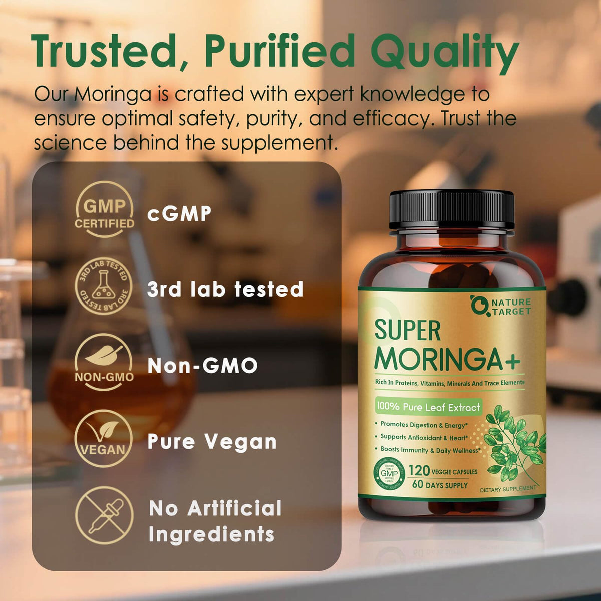Pure Moringa Oleifera 1000mg Capsules, 120 Count C1181