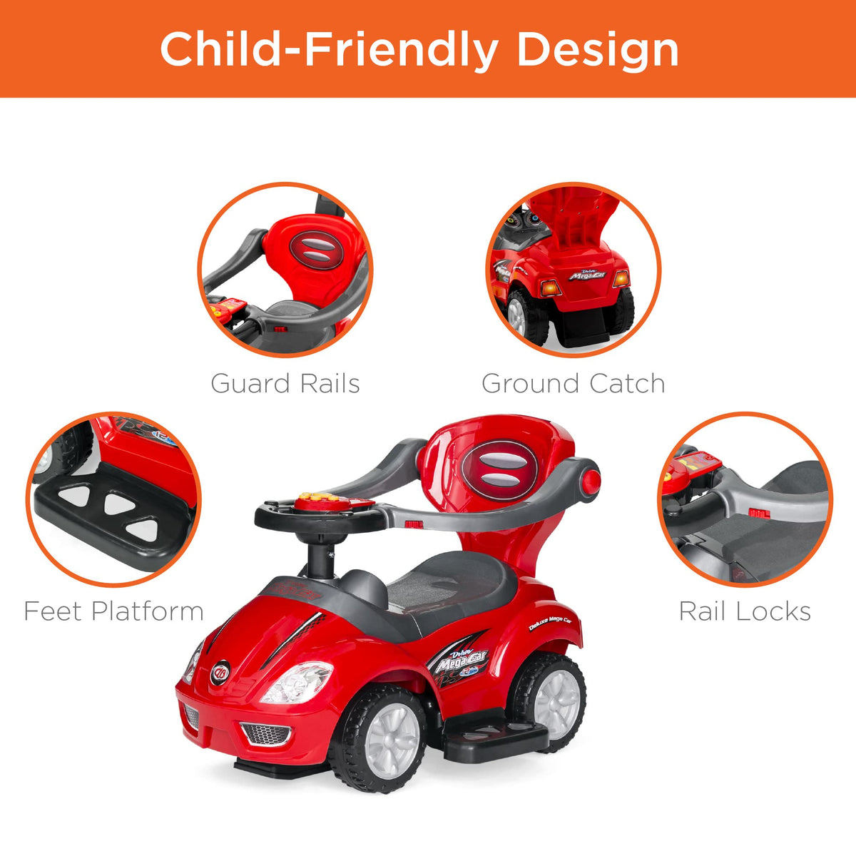 Kids 3-in-1 Push and Pedal Ride On Car I13648
