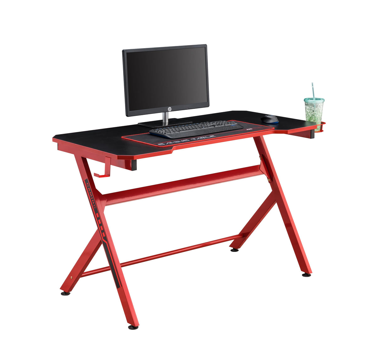 48" Black Red Gaming Computer Desk with Cup Holder L165