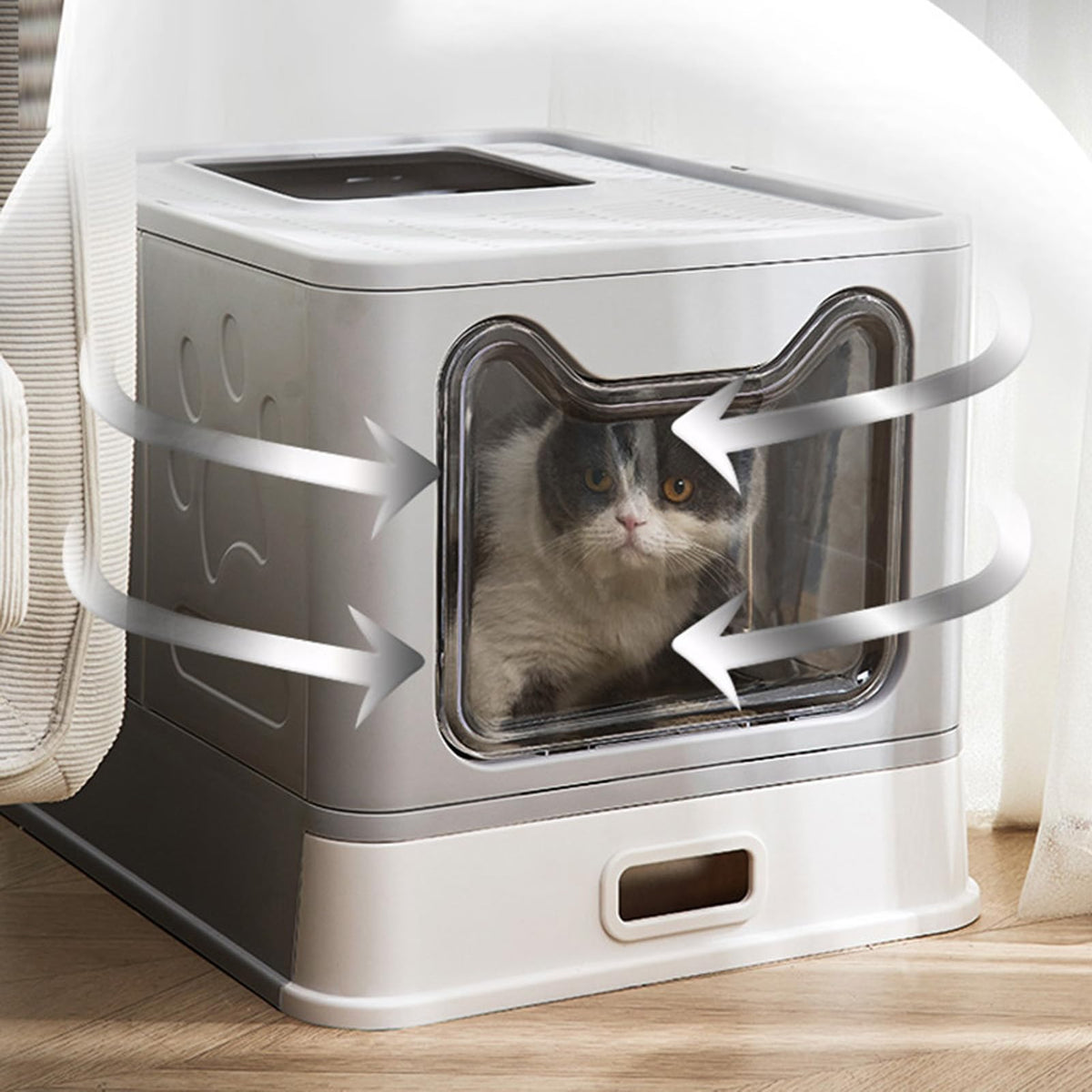 Foldable Stainless Steel Enclosed Cat Litter Box with Lid and Scoop K5359