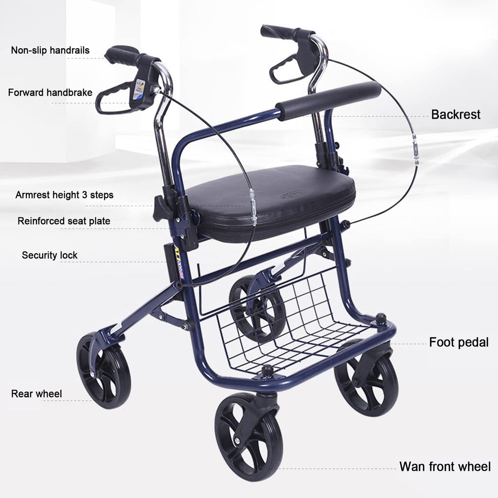 Upright Folding Rollator Walker with Seat F49549