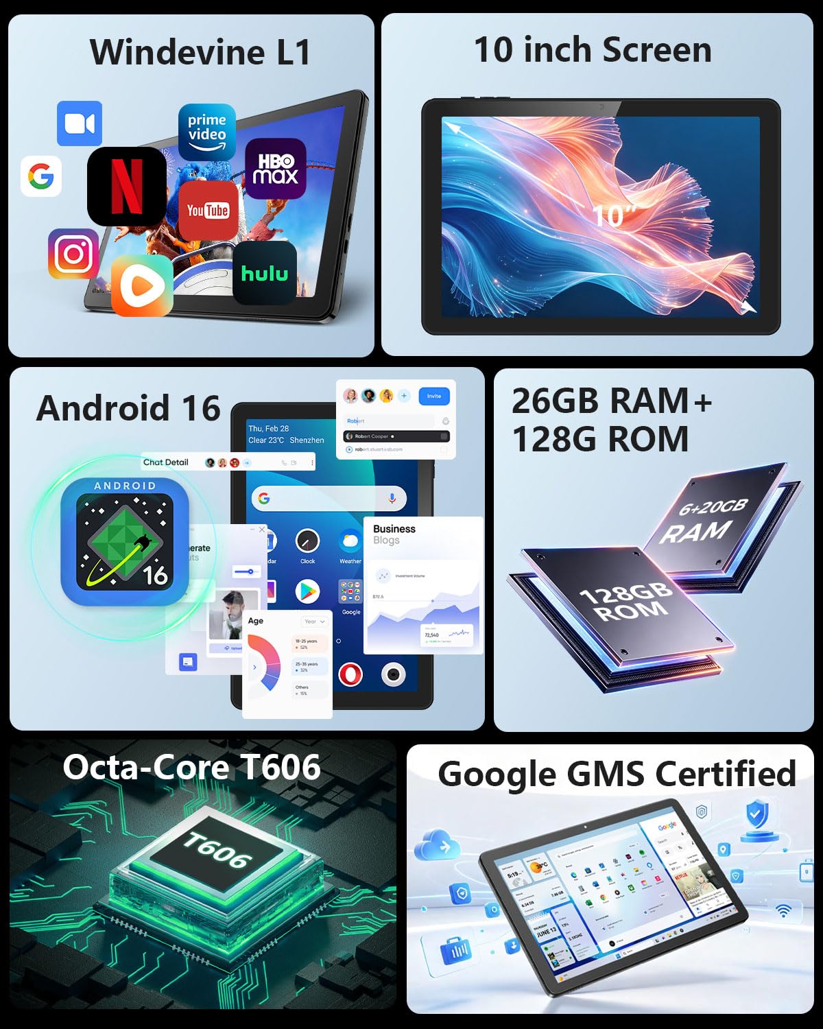 10 inch Tablet with 26GB RAM 128GB ROM 7000 mAh I3826
