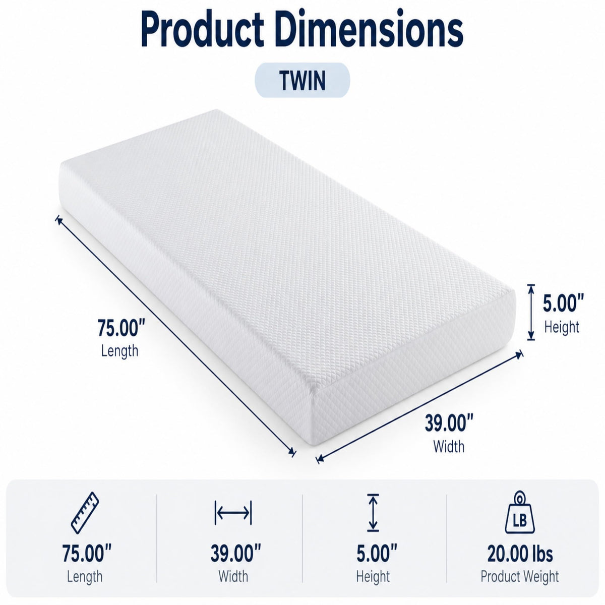 5 Inch Twin Size White Gel Memory Foam S69931