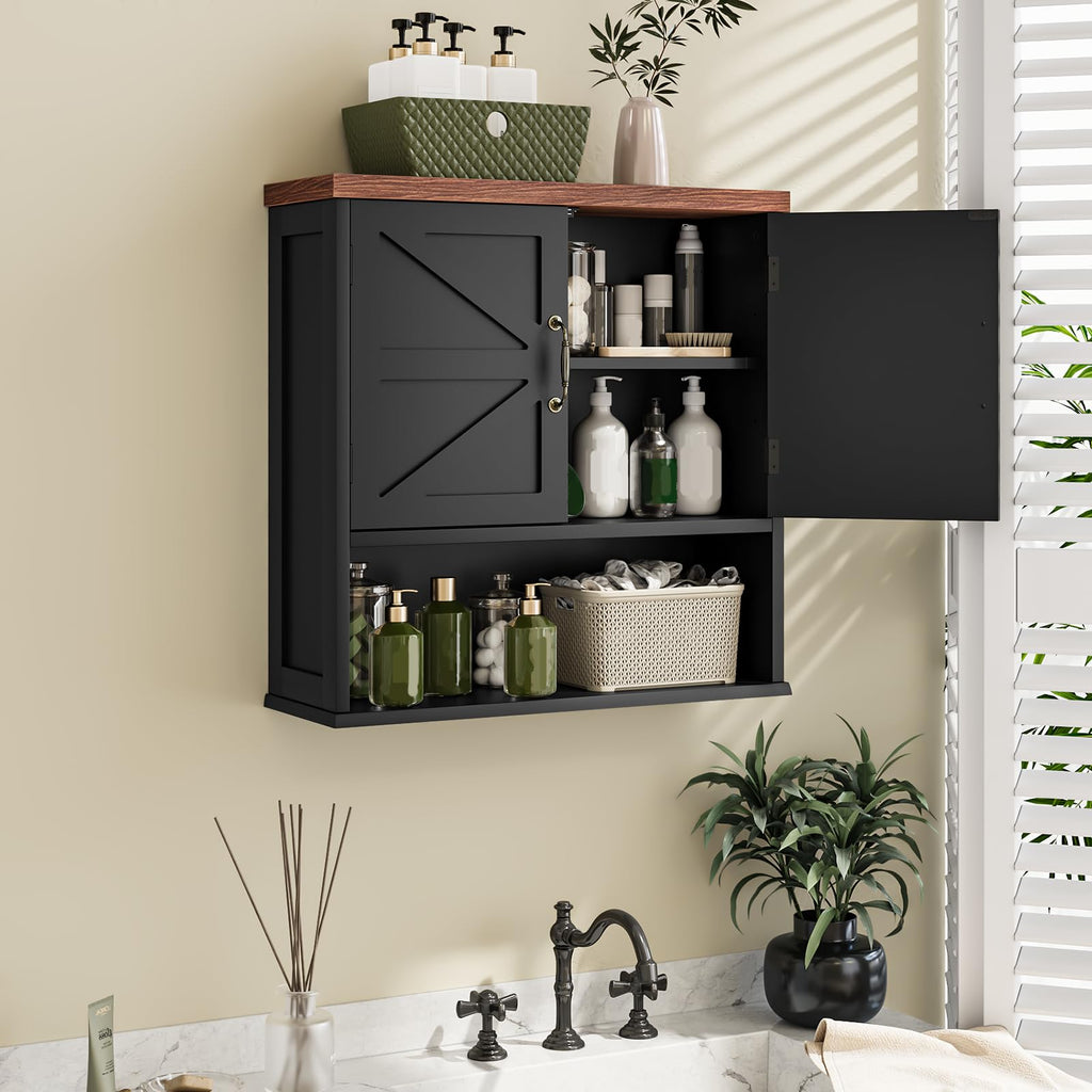 Black Wall Mounted Bathroom Cabinet with Adjustable Shelf V78068