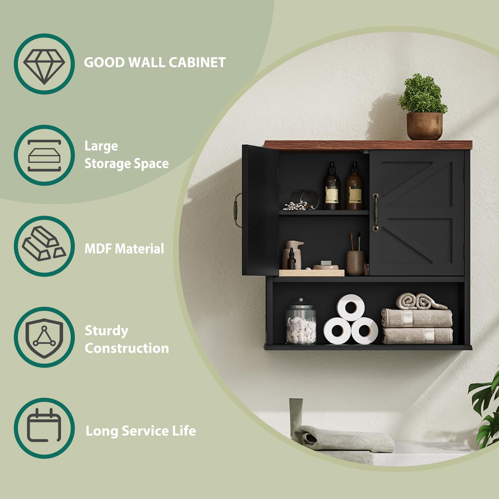 Black Wall Mounted Bathroom Cabinet with Adjustable Shelf V78068