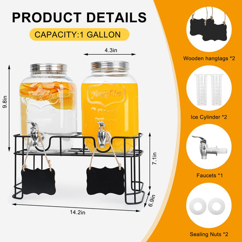 2 Pack 1 Gallon Glass Drink Dispensers Q744