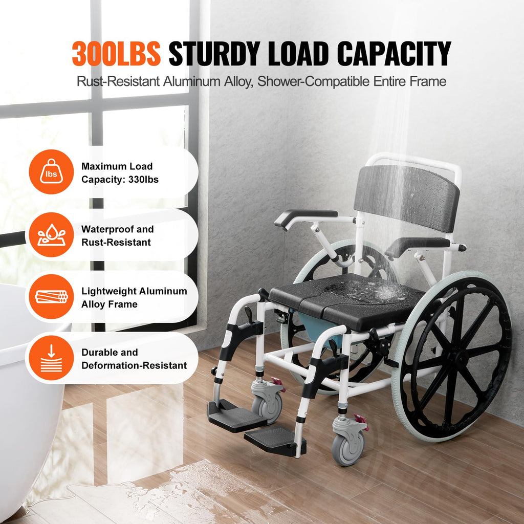 17.5in Adjustable Aluminum Shower Wheelchair with Brake X90646
