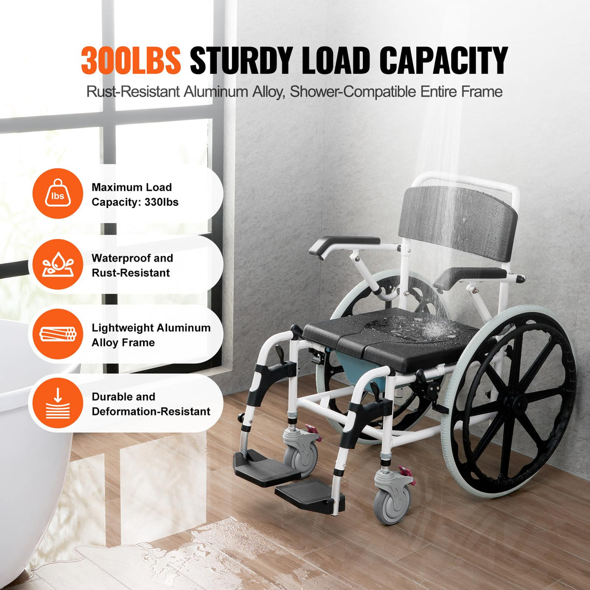 17.5in Adjustable Aluminum Shower Wheelchair with Brake X90646