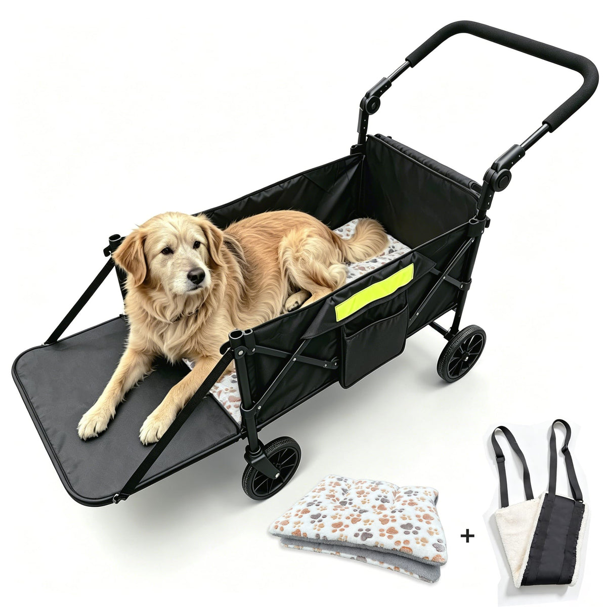 Dual-Entry Dog Wagon with Thick Mat & Lift Harness L839061