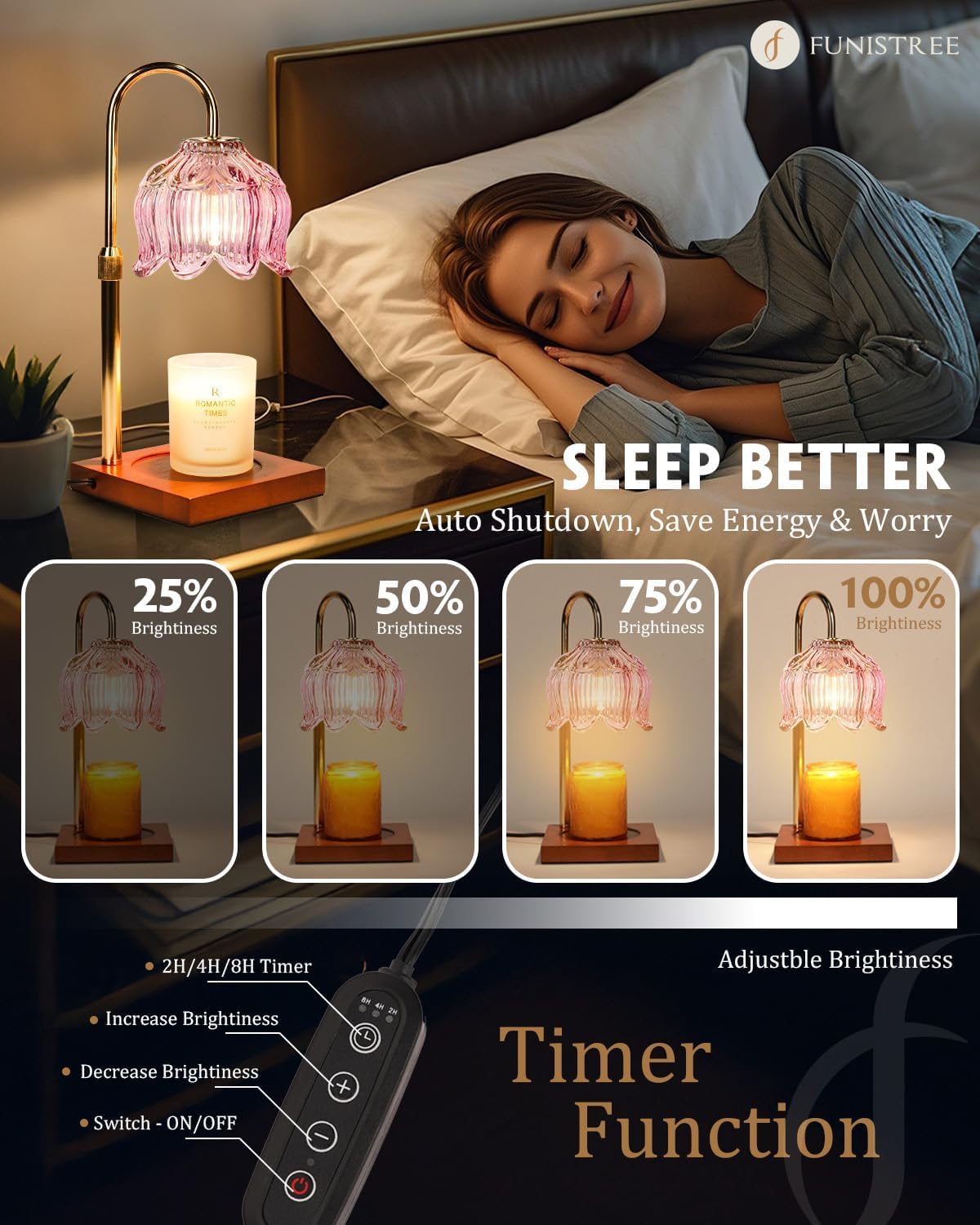 Pink Candle Warmer Lamp with Timer & Dimmer P114989