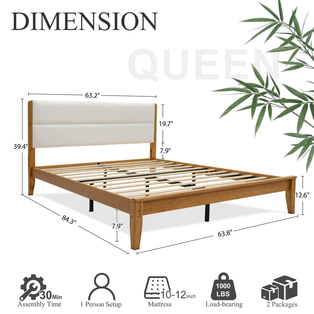Solid Bamboo Queen Size Bed Frame with Headboard Z794