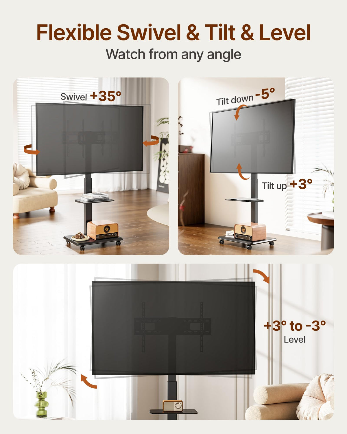Rolling TV Stand with Power Outlet for 32-75 inch TVs G2203