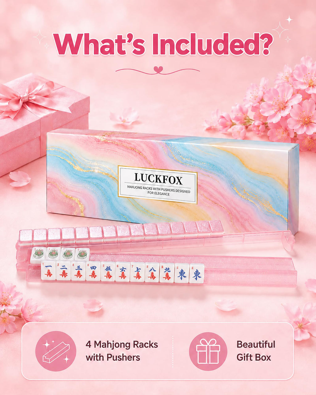 Pink Glitter Acrylic Mahjong Racks with Pushers Set of 4 F9773