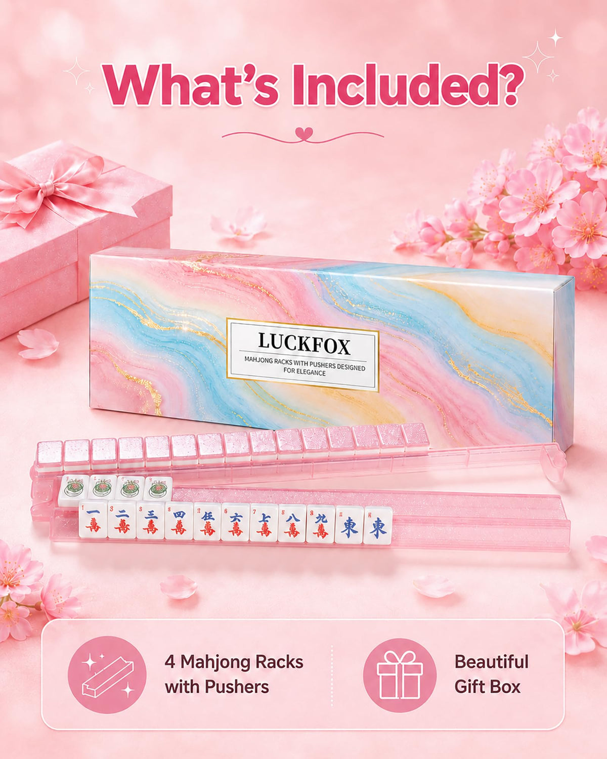 Pink Glitter Acrylic Mahjong Racks with Pushers Set of 4 F9773