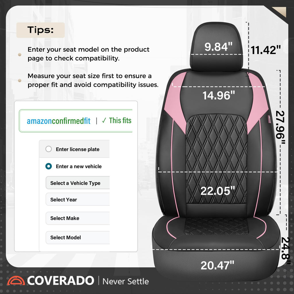 Black Pink Faux Leather Car Seat Covers Full Set L5466