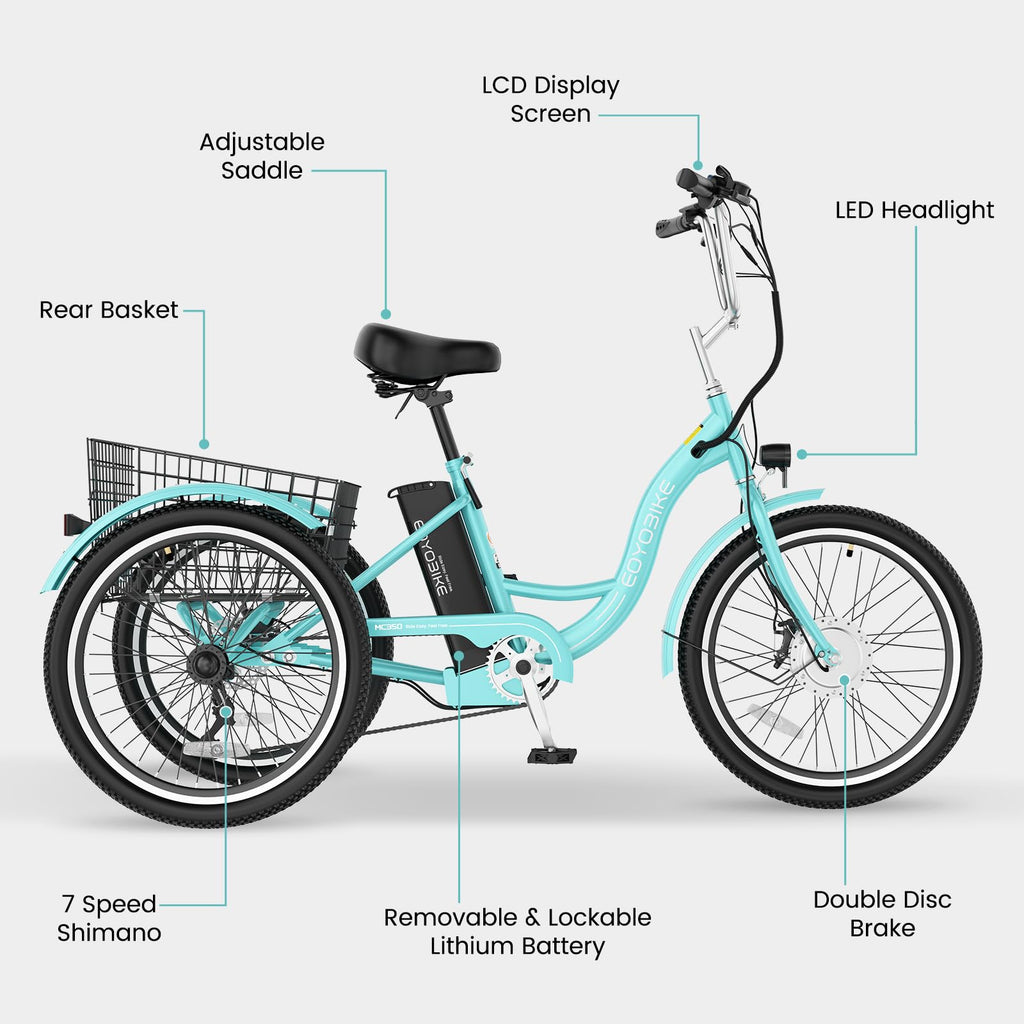 24/26 Inch 350W Electric Tricycle with Removable 36V Battery and Rear Basket S2594