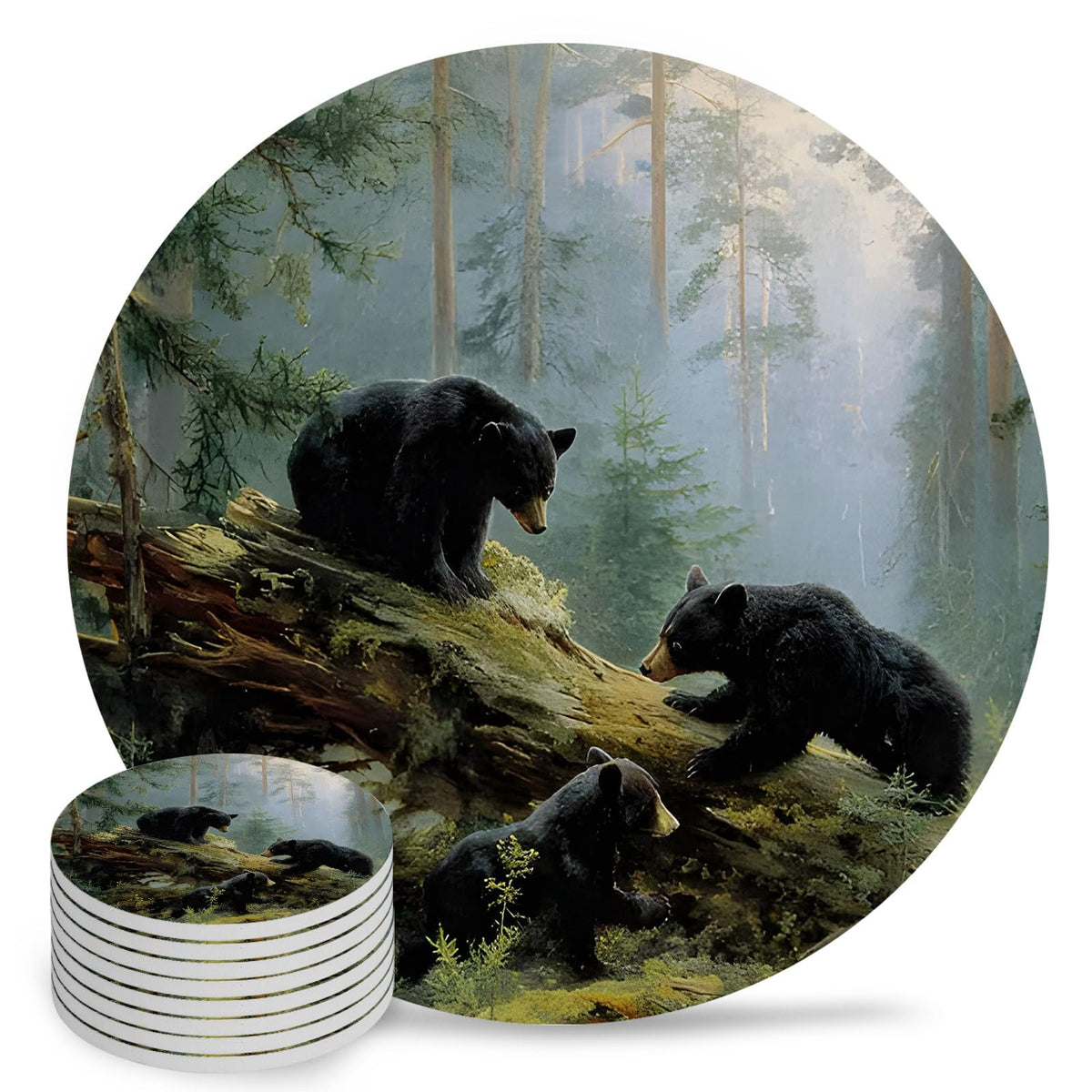 Set of 8 Absorbent Ceramic Coasters with Cork Base U1752