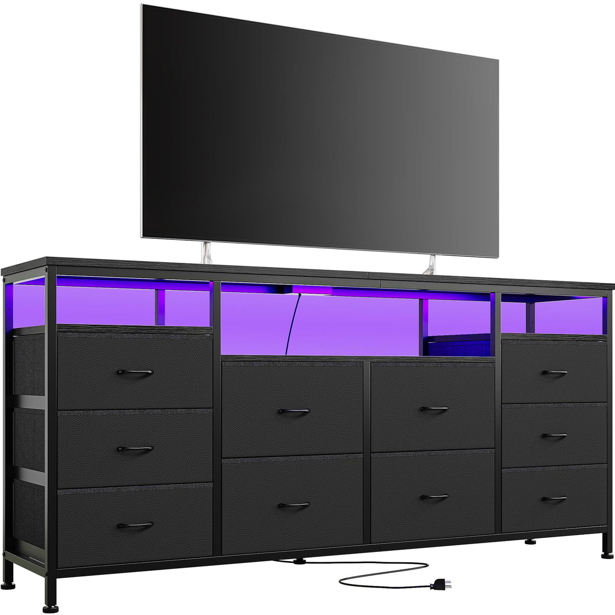 10 Drawer Dresser TV Stand with LED Lights and Power Outlets F3787