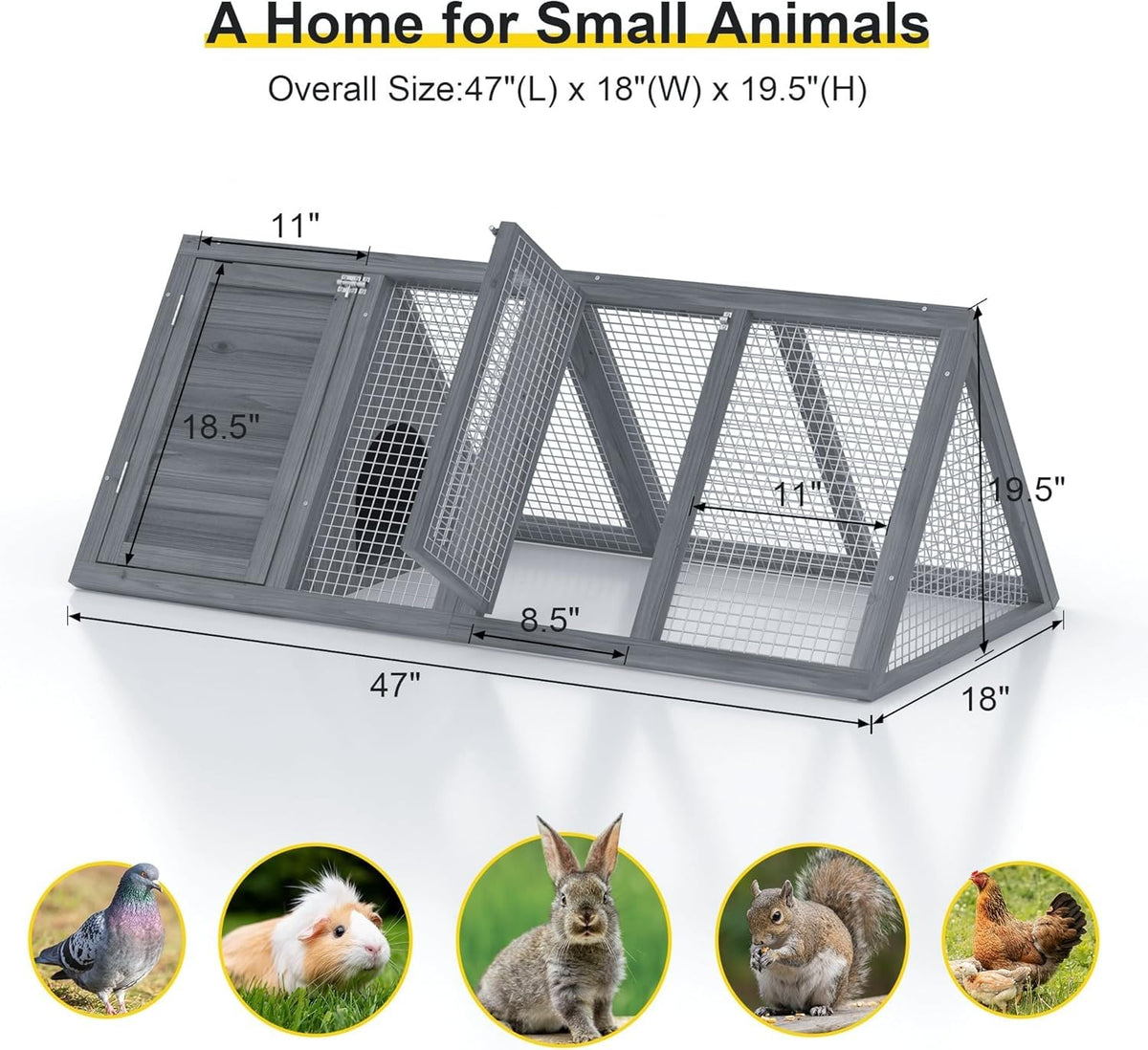 Wooden A-Frame Rabbit Hutch with Chicken Run E17837