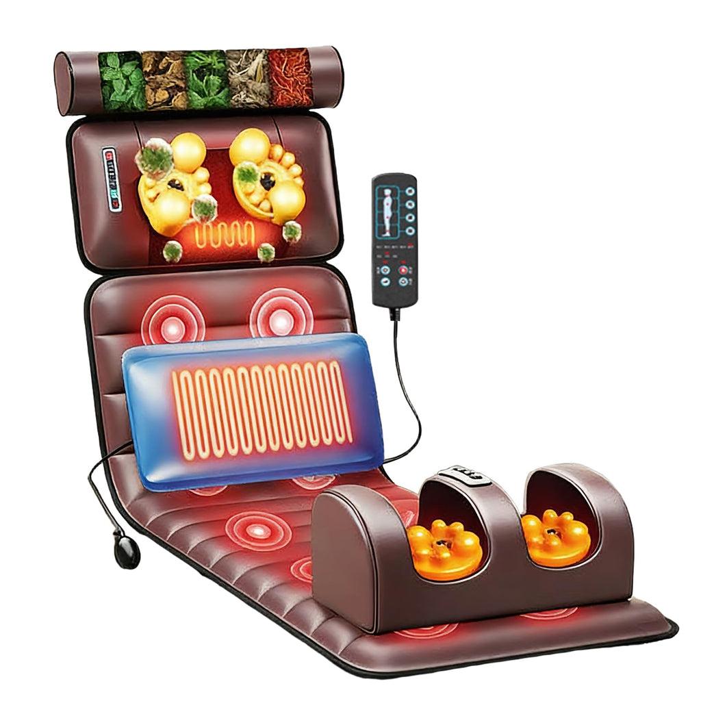 Brown Full Body Heating Massage Mat with Detachable Neck and Leg Massagers B399729