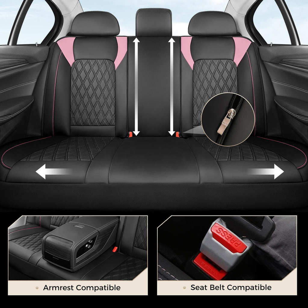 Black Pink Faux Leather Car Seat Covers Full Set L5466