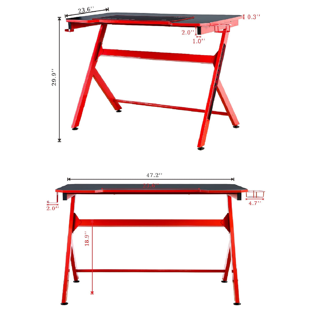 48" Black Red Gaming Computer Desk with Cup Holder L165