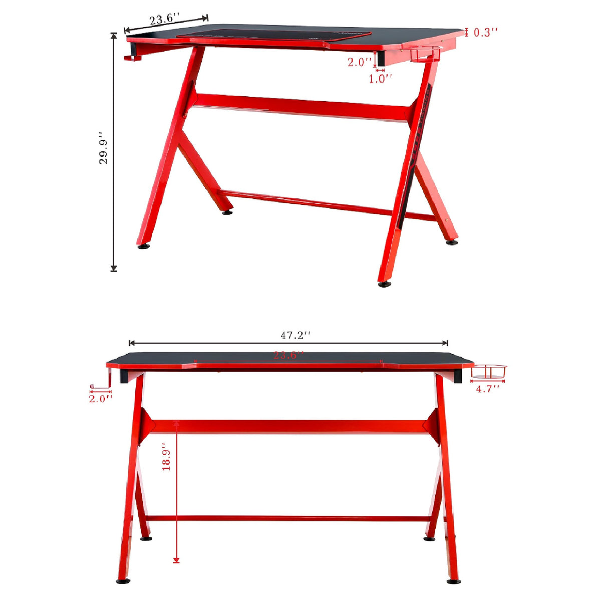 48" Black Red Gaming Computer Desk with Cup Holder L165