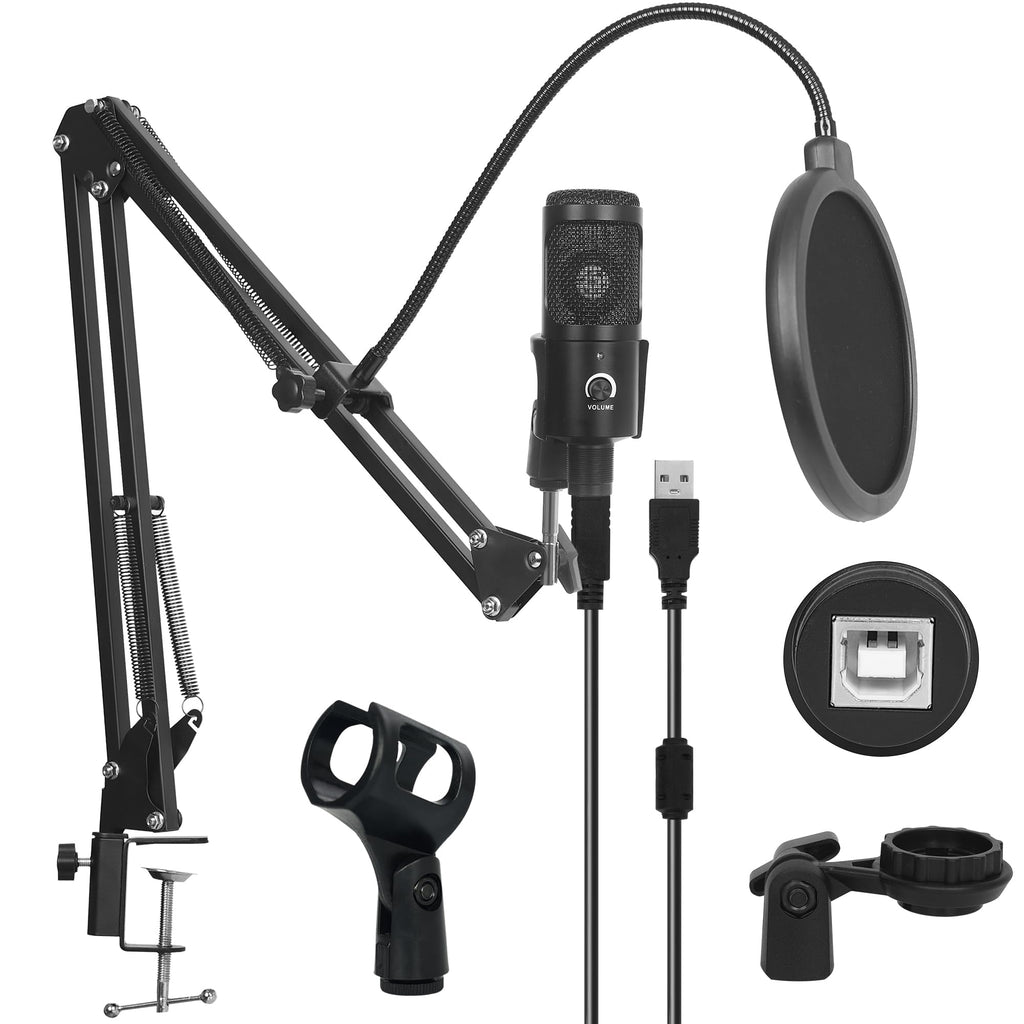 USB Condenser Microphone Kit with Scissor Arm, Shock Mount and Pop Filter L1379