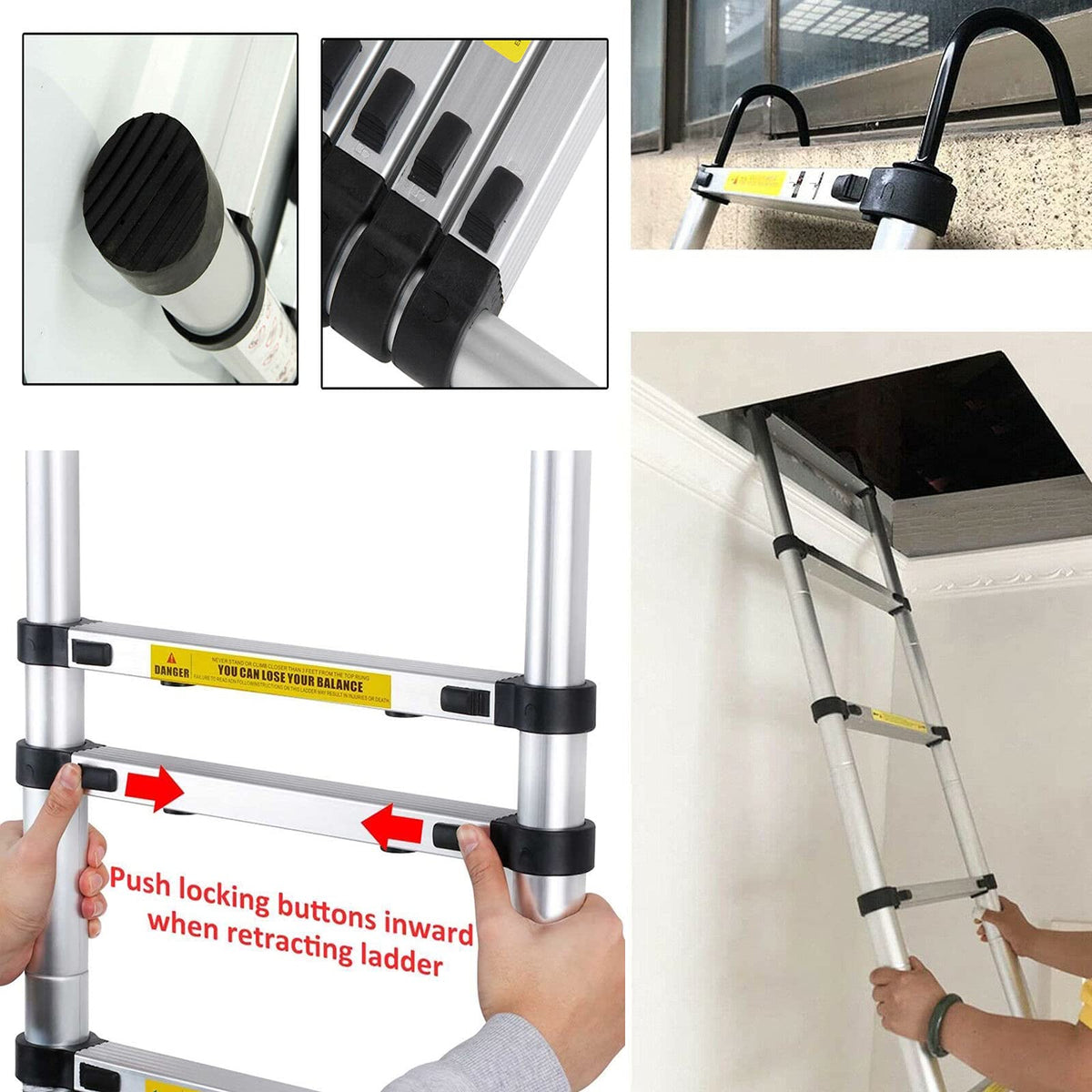 20.34 ft Aluminum Telescopic Extension Ladder 330lbs J9569