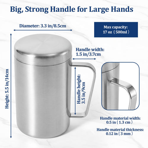 17oz Double Wall Stainless Steel Insulated Camping Mug with Lid F8245