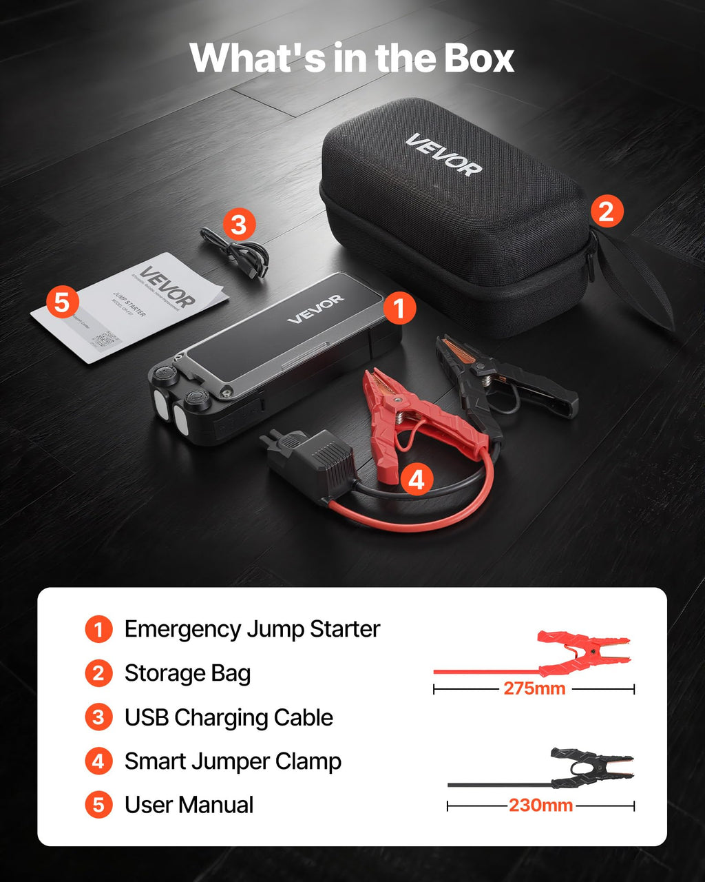 4000A Peak 12V Portable Lithium Jump Starter with Flashlight and Jumper Cable D6743