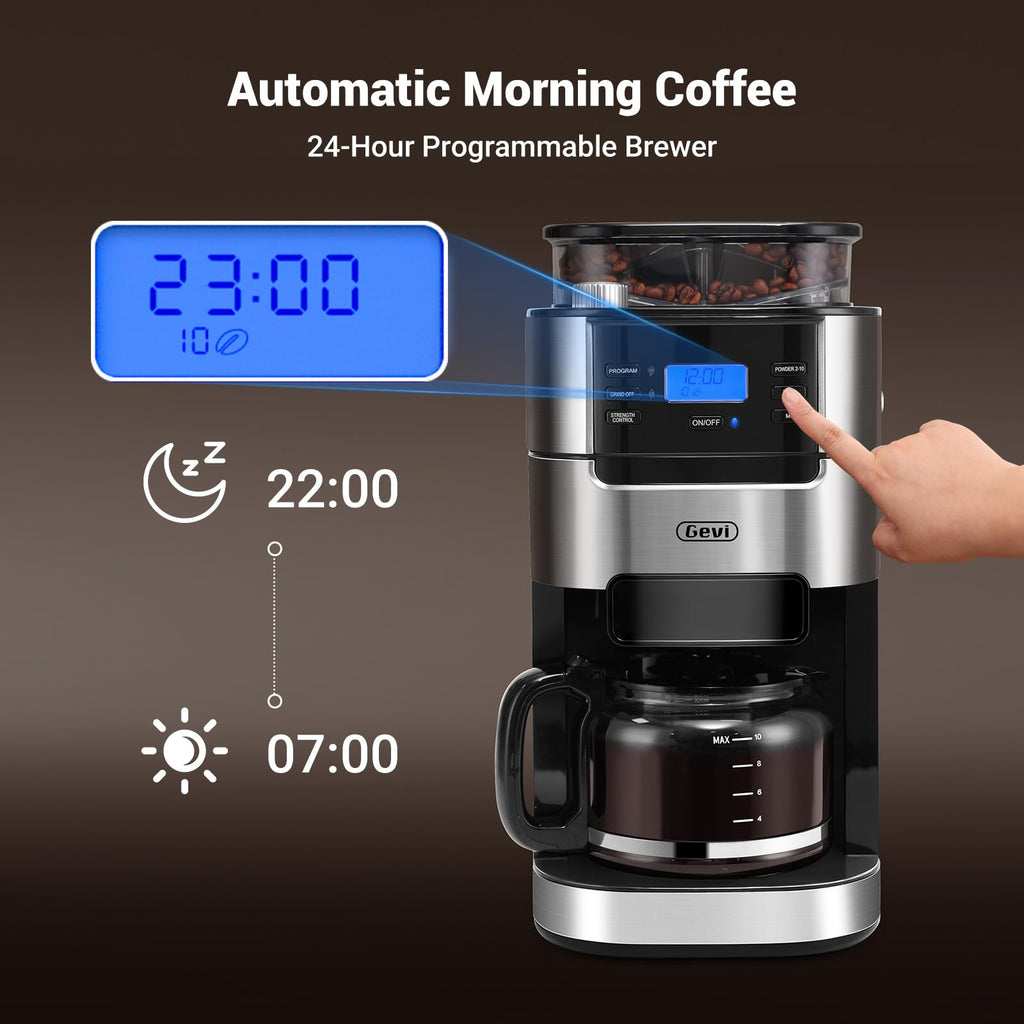 10-Cup Drip Coffee Maker with Built-In Burr Grinder O729