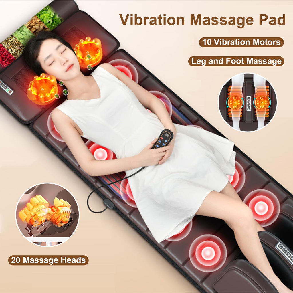 Brown Full Body Heating Massage Mat with Detachable Neck and Leg Massagers B399729