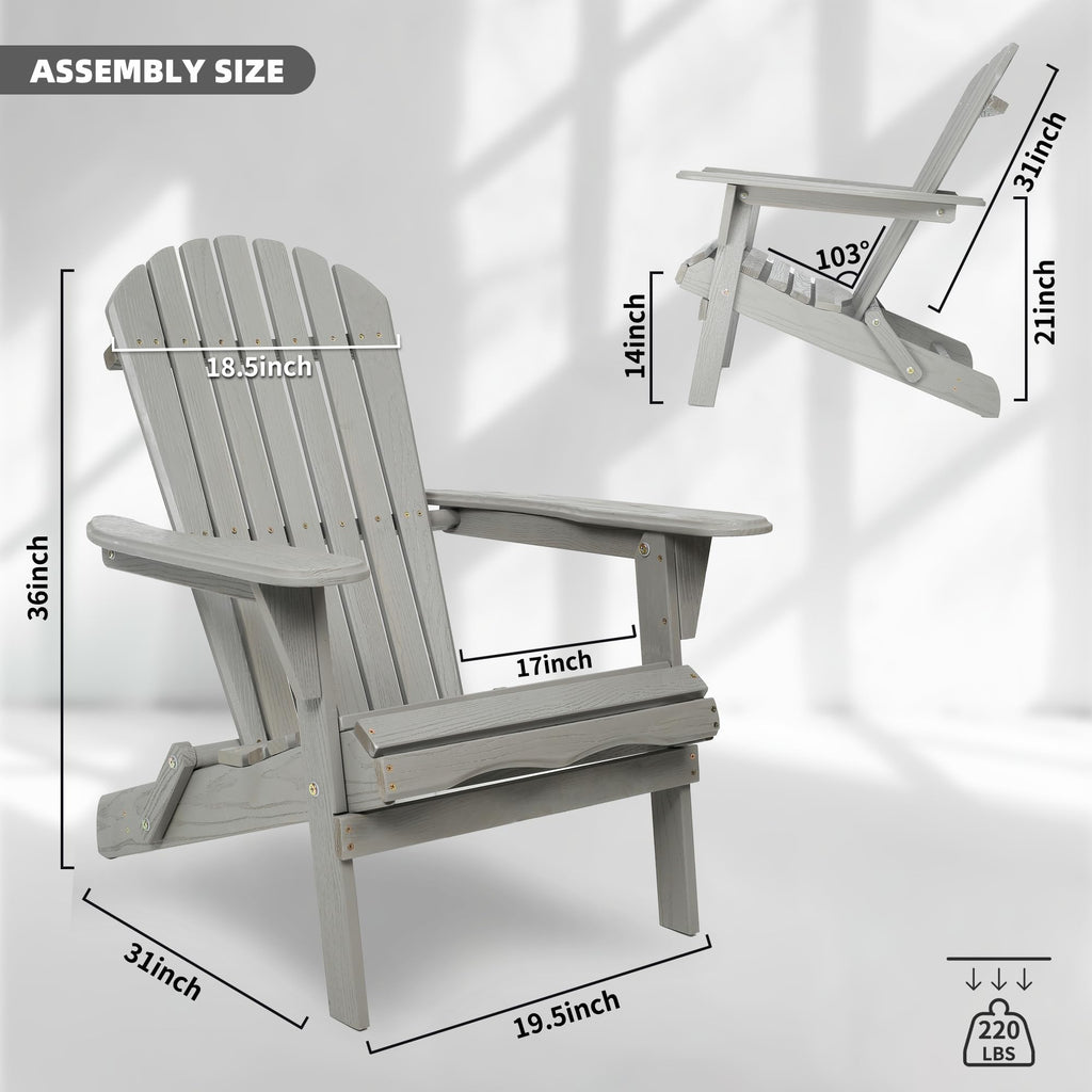 Folding Adirondack Chair Set of 2 Solid Cedar Wood Gray V55239