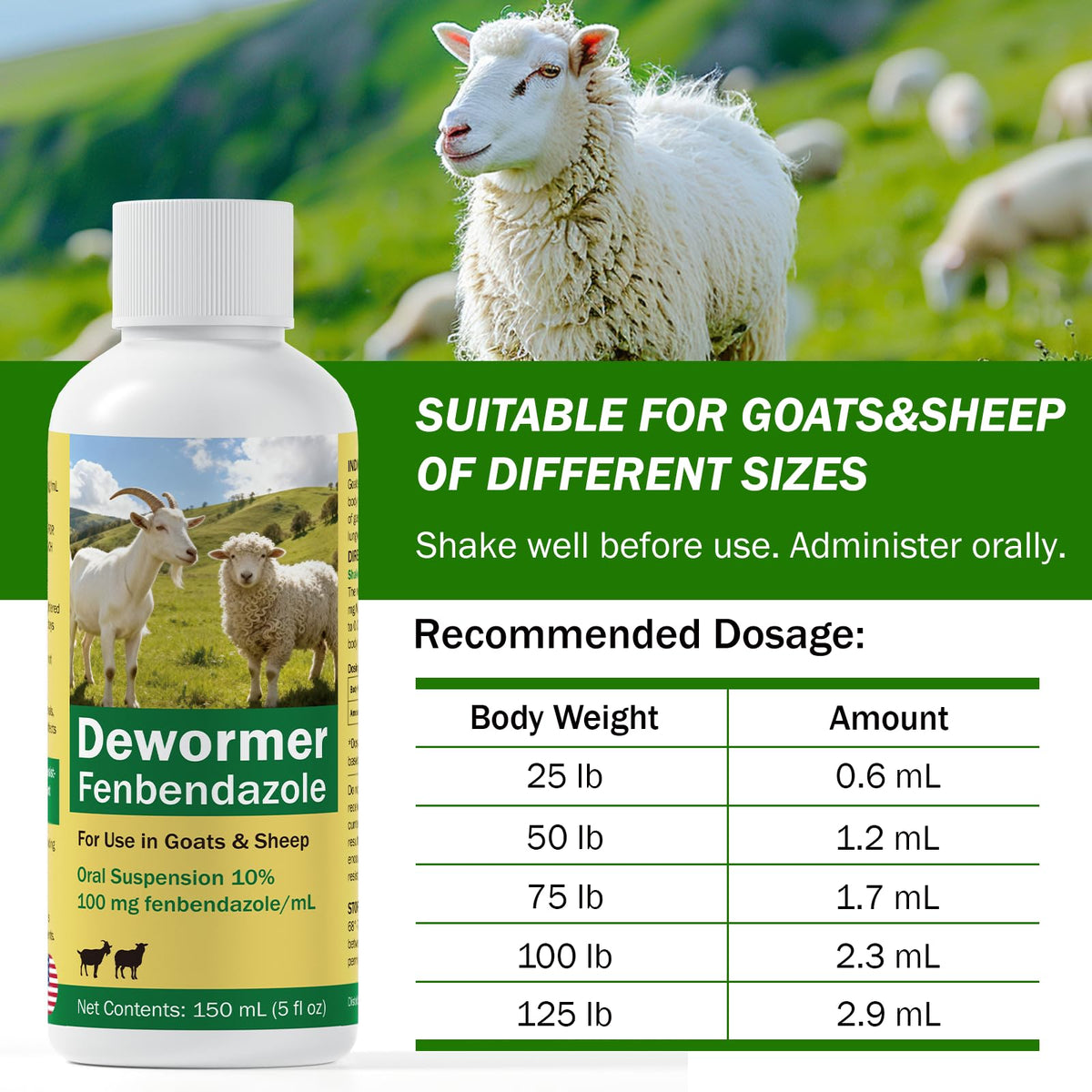 Fenbendazole Dewormer Liquid for Goat & Sheep R3784