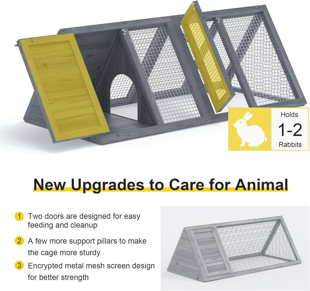 Wooden A-Frame Rabbit Hutch with Chicken Run E17837