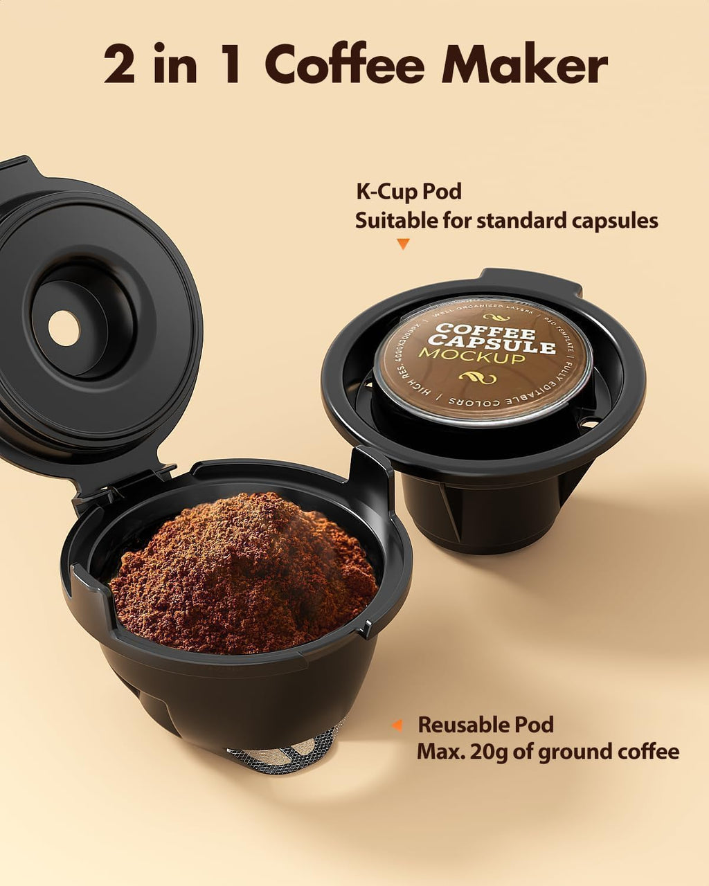 Single Serve 2 in 1 Pod Coffee Maker, 6 to 14oz, Black Y867
