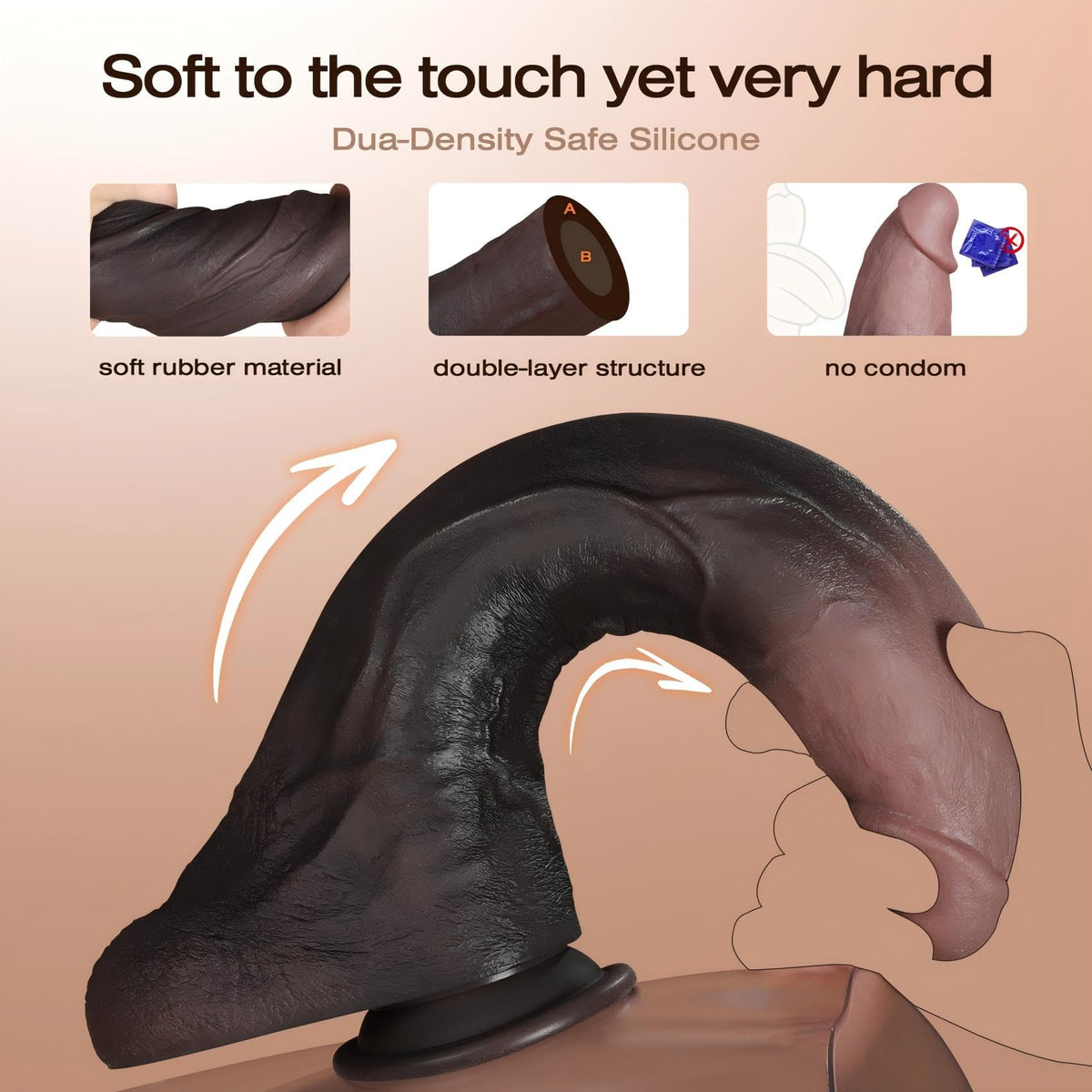 11.5 Inch Black Silicone Dildo H7408