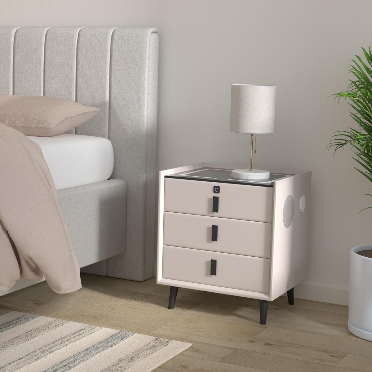 White 3 Drawer Nightstand with Charging Station I532900