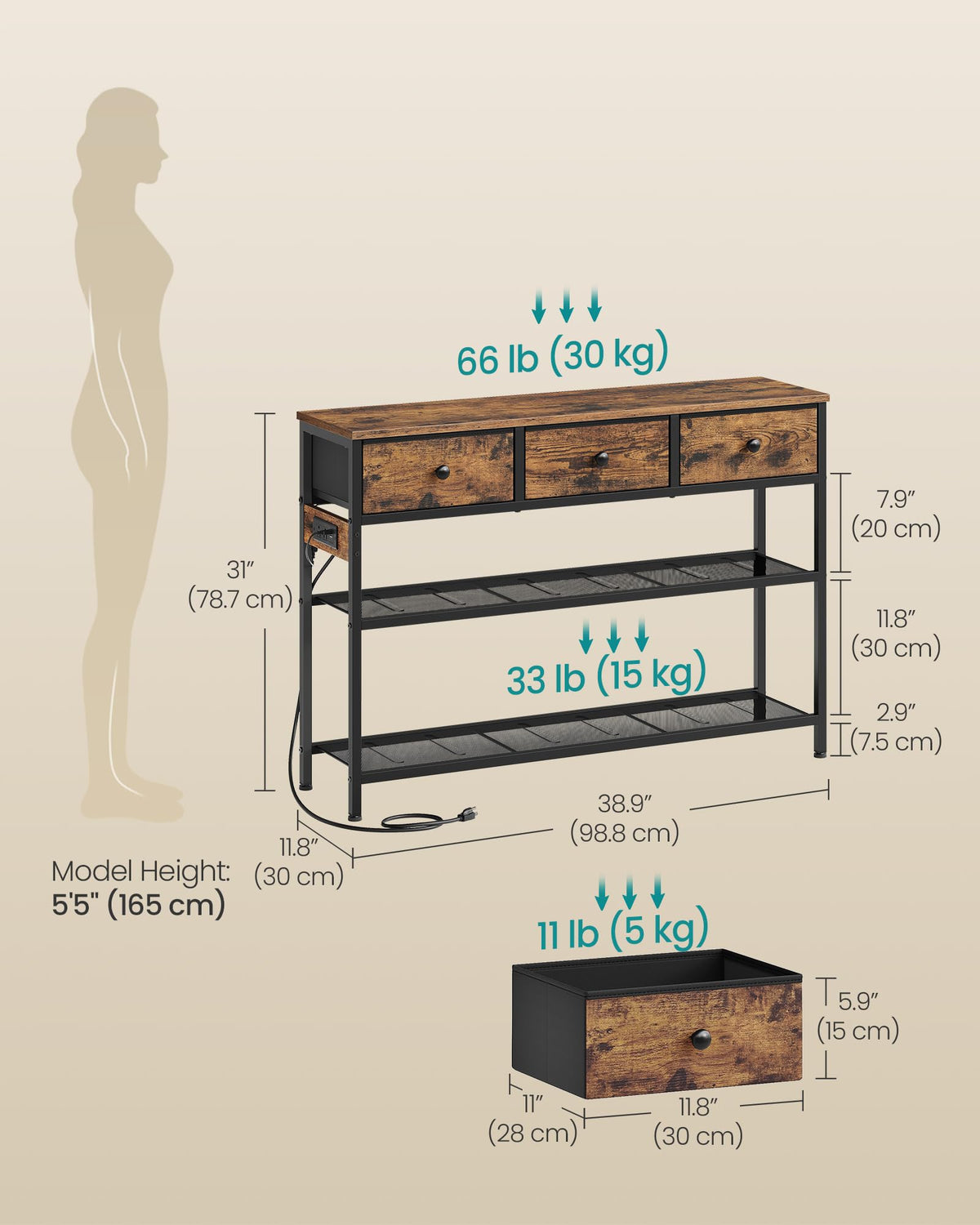 Console Table with Power Outlets and LED Lights Y8222